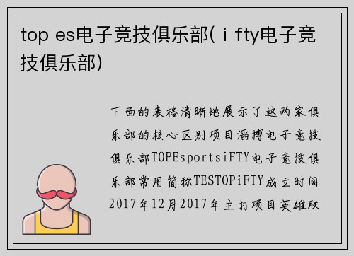 top es电子竞技俱乐部(ⅰfty电子竞技俱乐部)